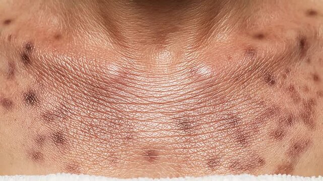 Close-Up View Of Sun-Damaged Skin On D?colletage With Leathery Texture And Visible Pigmentation For Dermatological Concepts