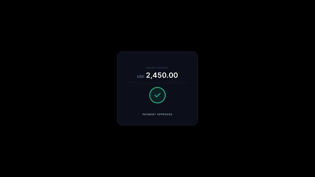 Digital contactless payment processing animation showing successful transaction.