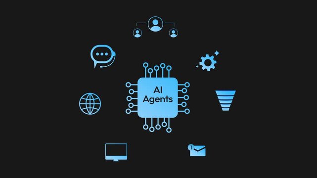 AI agents network concept featuring technology shapes, digital communication, innovation global connectivity and futuristic design 4k animation background