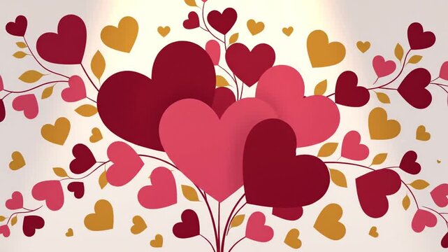 Animated floral display of hearts and branches on white background