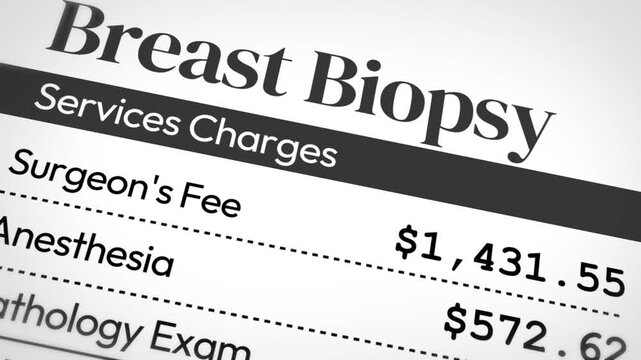 Breast biopsy cost analysis of surgeon fees, anesthesia, and pathology charges in 4k animation