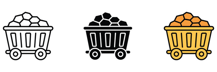 Mining cart icon showing resource transportation symbol for industrial mining ore extraction material haulage and production workflow concept vector, design ©    