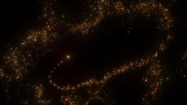 4K Golden Glitter Particle Trails Background Animation, Luxury Sparkling Light Streaks with Glowing Dust on Black for Motion Graphics, Intros and Overlays