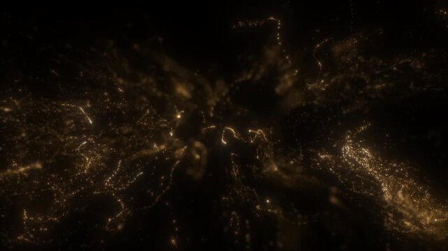 4K Golden Glitter Particle Explosion Abstract Light Burst Background Animation Video. Gold particles isolated on black. Trend effect for motion design, overlays, intros, or festive visuals.