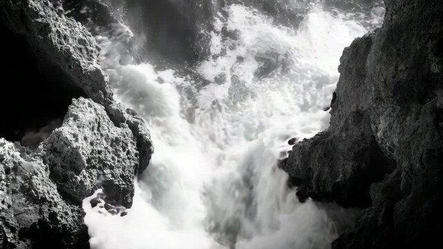 Sea cave with wave crashing in