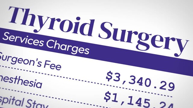 Thyroid surgery cost analysis including surgeon fees, anesthesia, and hospital stay with all medical expenses, concept