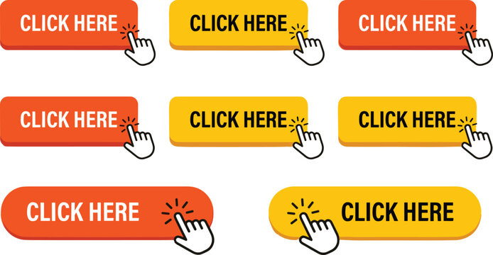Call to Action Button Collection with Subscribe, Download, Buy Now, Learn More, Contact and Website UI Flat Vector Elements