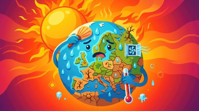 Europe Heatwave and High Temperature Concept with Earth Feeling Hot Illustration Showing Global Warming Impact and Climate Crisis in Summer Season
