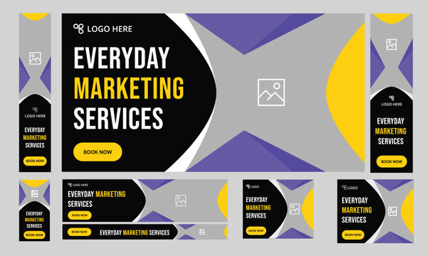 Branding and marketing agency web set banner design for social media posts, ads, minimal dark mode banner design