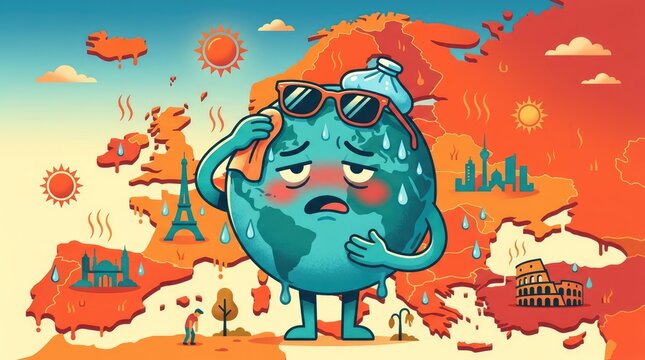 Europe Heatwave and High Temperature Concept with Earth Feeling Hot Illustration Showing Global Warming Impact and Climate Crisis in Summer Season