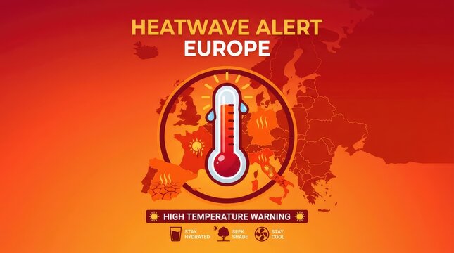 Heatwave in Europe Map Illustration Showing Extreme Temperature Zones Across Germany France and Spain with Climate Change Concept Infographic