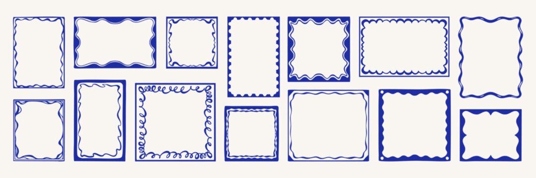 Hand drawn decorative doodle frame collection. Simple organic borders in rectangular and square shapes. Vector illustration.