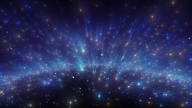 4K Blue Galaxy Particle Background Animation, Glowing Cosmic Star Field with Light Rays for Motion Graphics, Space, Sci-Fi and Technology Visuals
