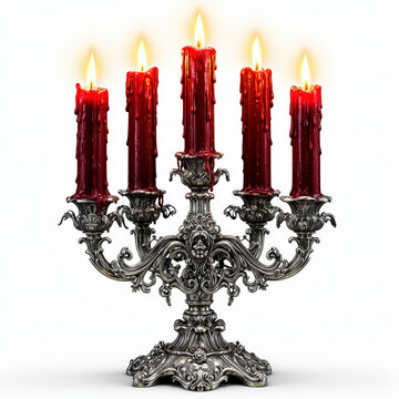 vela, candelabro, buj&iacute;a, bujia, llama, fuego, cera, alumbrado, antig&uuml;edad, propietario, viejo, candela, antique, ardiente, candelabra, luz de vela, metal, plata, aislada, decoraciones, instrumentos de