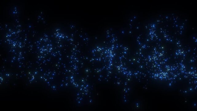 4K Blue Particles and Sparkles Background Animation. Blue Glitter Dust Trail. Bokeh Lights. Glowing Particle Stream. Logo Reveal. Intro Animation. Isolated on Black.