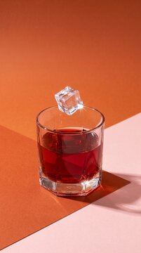Faceted rocks glass with floating ice on burnt orange blush set
