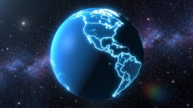 Glowing blue digital earth rotating in space