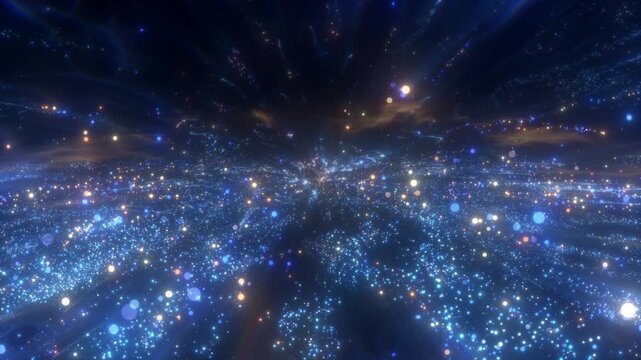 4K Blue Particle Energy Burst Background Animation, Glowing Light Explosion with Sparkling Gold Dust for Motion Graphics, Sci-Fi Intros and Overlays
