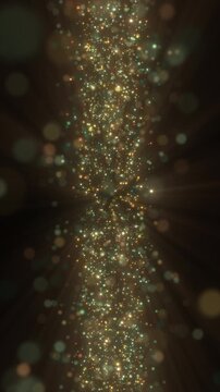4K Golden Glitter Particle Column Background Animation, Luxury Sparkling Dust with Glowing Light on Black for Motion Graphics, Overlays and Intros