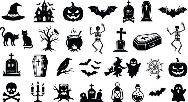 Halloween icons and symbols for party decorations and designs