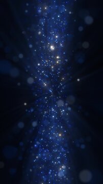 Vertical 4K Blue Glitter Particle Column Background Animation, Glowing Vertical Light Stream with Sparkling Dust for Motion Graphics, Overlays and Intros