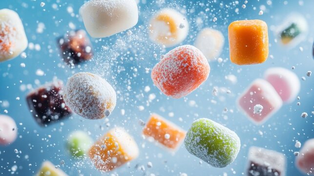 Various mochi desserts, colorful sweets generative ai