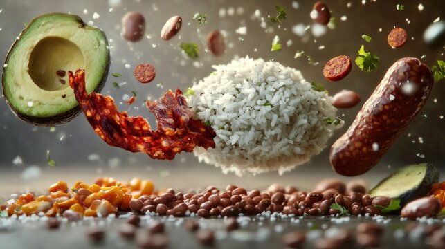 Bandeja paisa, beans, avocado, rice, chicharron generative ai