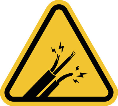 Damaged electrical cable warning sign vector icon &ndash; broken wire hazard symbol