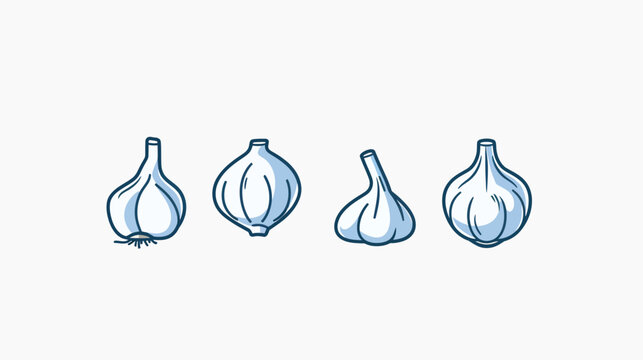Four garlic bulbs illustrated with blue outlines and pale blue shadows on a white background