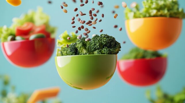 Vegan bowls, seeds, and vegetables generative ai