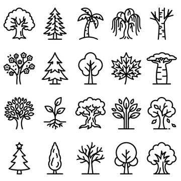 Tree Icon Set: Diverse Forest and Plant Illustrations