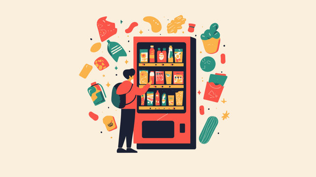 Person selecting snack from vending machine surrounded by snacks