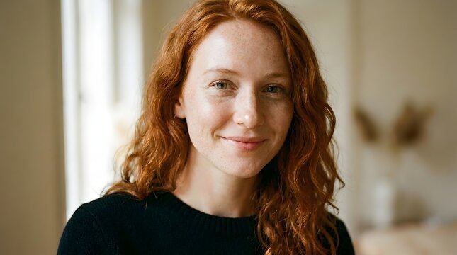 Natural Redhead Woman with Freckles Beauty Portrait