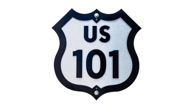 Isolated US Route 101 highway road sign, iconic American interstate shield for travel and transportation