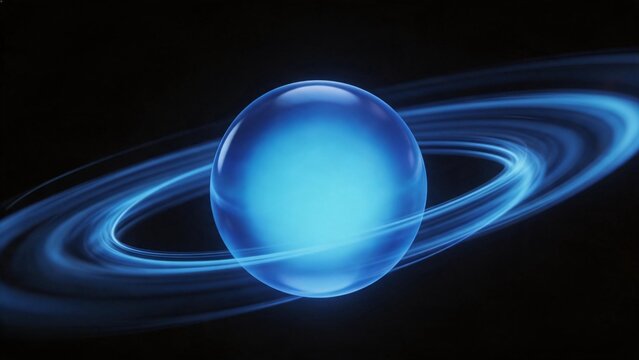 Blue glowing sphere with orbiting rings