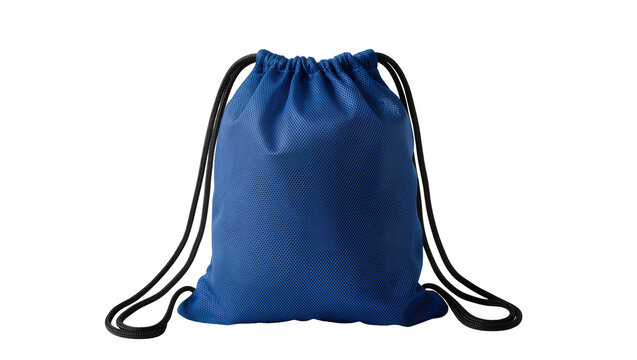 Isolated vibrant blue mesh drawstring pouch bag ideal for sports equipment and travel