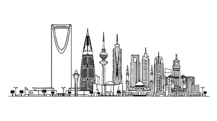 Fototapeta premium Middle East City Skyline Hand Drawn Vector Illustration Sketch Riyadh Skyscrapers