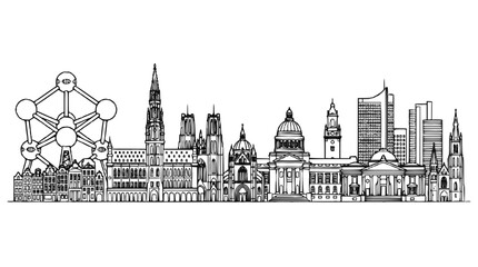 Fototapeta premium Brussels Belgium Skyline Hand Drawn Illustration, Skyline Cityscape Vector Art in Sketch Style