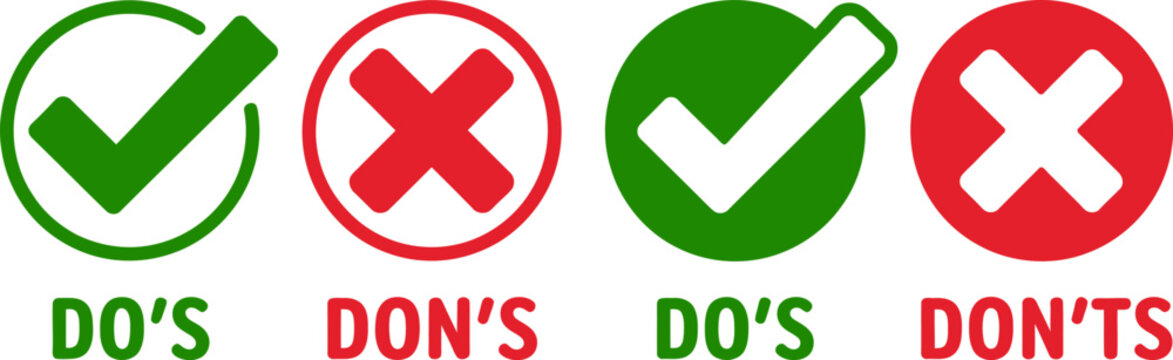 A set of green and red icons with dos and don'ts