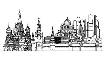 Obraz premium Moscow Skyline Sketch with Kremlin and Modern Skyscrapers Line Art