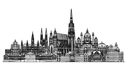 Fototapeta premium Vienna Austria Skyline Illustration, Minimalist Black and White European Cityscape Sketch