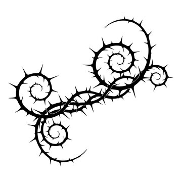 Black thorny vine swirls abstract design.