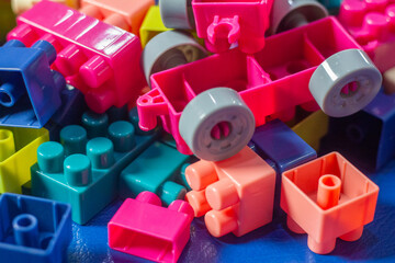 Close up background of colorful plastic building toy blocks piled together. © edy waluyo