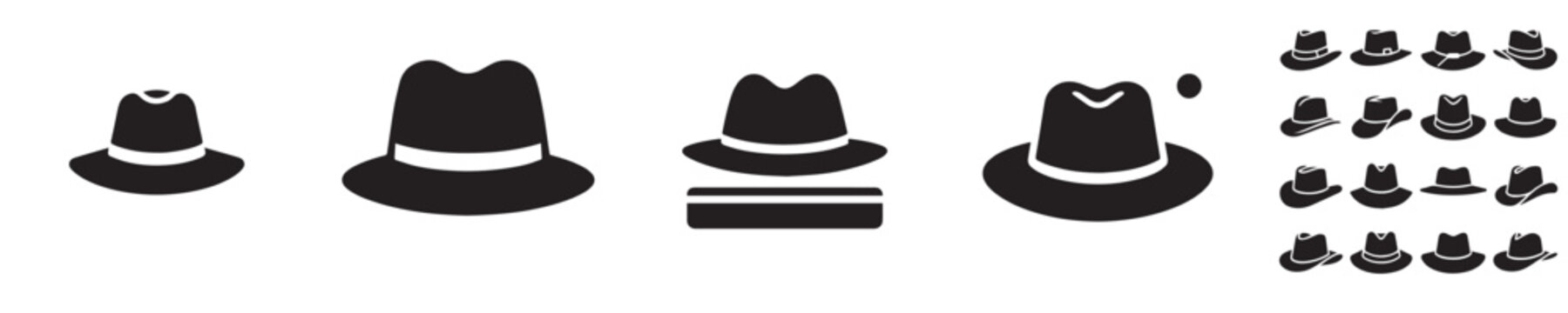 Collection of Black Fedora Hat Icons in Various Styles