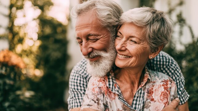 couple senior family smile and happy activity together, cuddling, warm hugs, senior or adult love, married couple, warm family. Husband and wife in love so fun in important days, celebrating