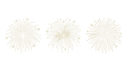 Obraz premium Three decorative firework bursts displayed as a flat vector graphic illustration with cream colored lines on a solid black background