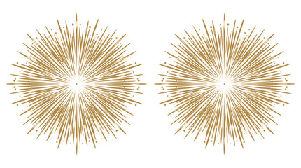 Obraz premium Elegant gold sunburst vector illustration featuring intricate radial lines and decorative sparkling star elements isolated on a clean white background