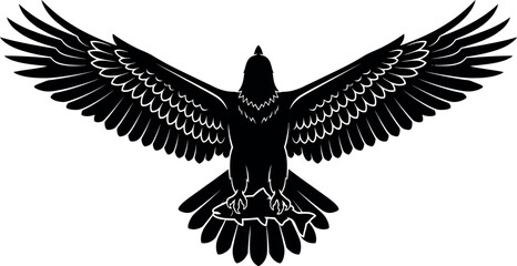 Obraz premium Majestic Bald Eagle Silhouette with Outspread Wings Catching a Fish in Its Talons - Powerful Wildlife Vector Graphic Illustration for Hunting, Nature, and Outdoor Adventure Designs.
