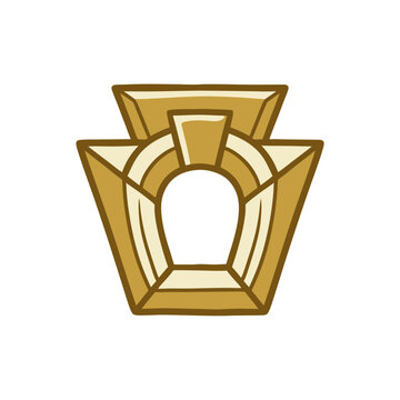 Golden geometric keystone architectural emblem.