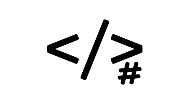 Programming code symbol icon with angle brackets and hash tag. Web development, software engineering, coding, and digital technology concept.